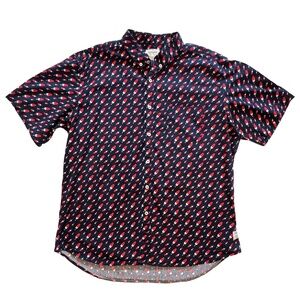 Public Art Popsicle Pattern Short Sleeve Collared Shirt‎ Navy Blue & Red Size XL